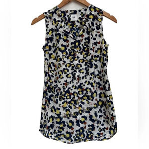 CAbi Women's Blue White Fierce‎ Seeing Spots Sleeveless Top XS #5222